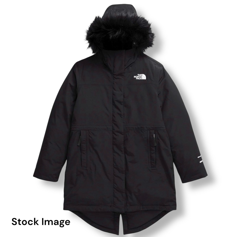 The North Face Girls Small 7/8 Arctic Parka Black Faux Fur Hood Winter Coat NWT - Picture 2 of 13